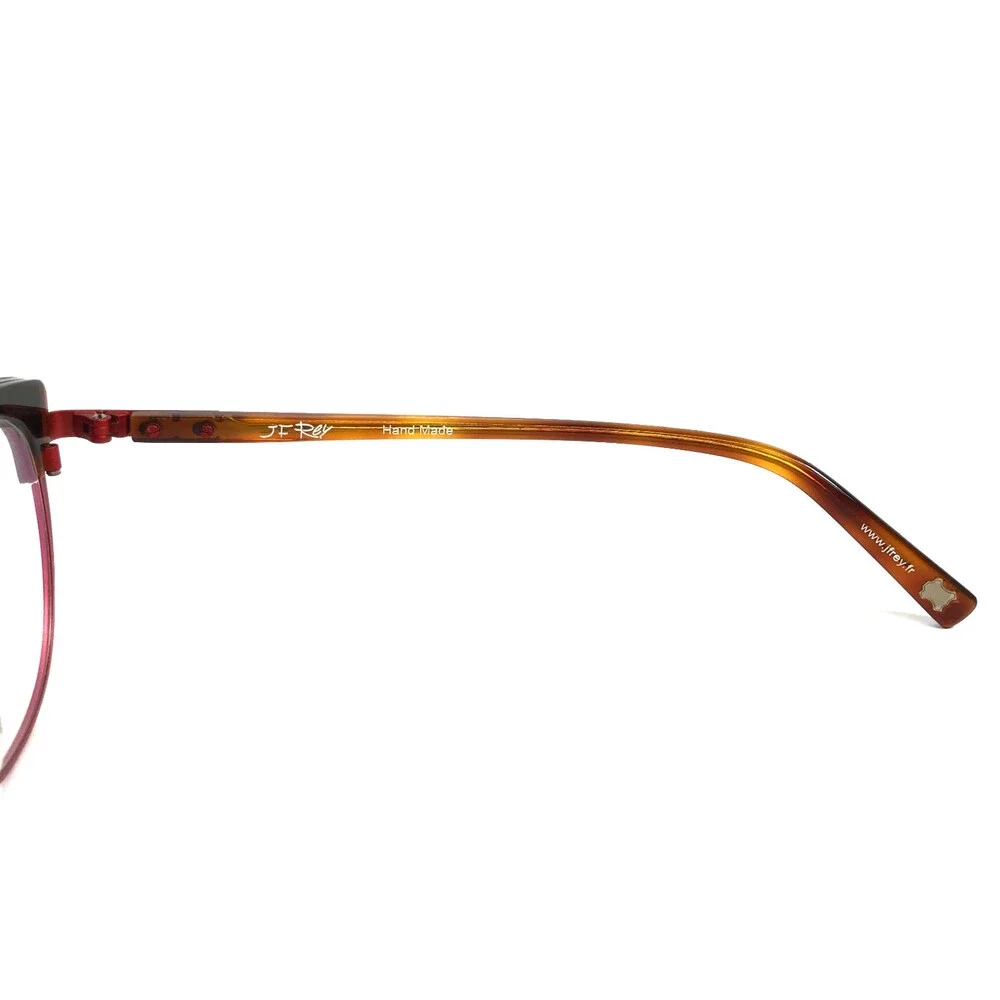 J.F. Rey Eyeglasses Frame JF2843 3000 Black Leather Brown Red Cat Eye 50-20-143